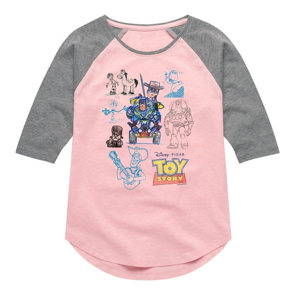 Toy Story 4 - Character Sketch - Toddler & Youth Girls Raglan Graphic T-Shirt