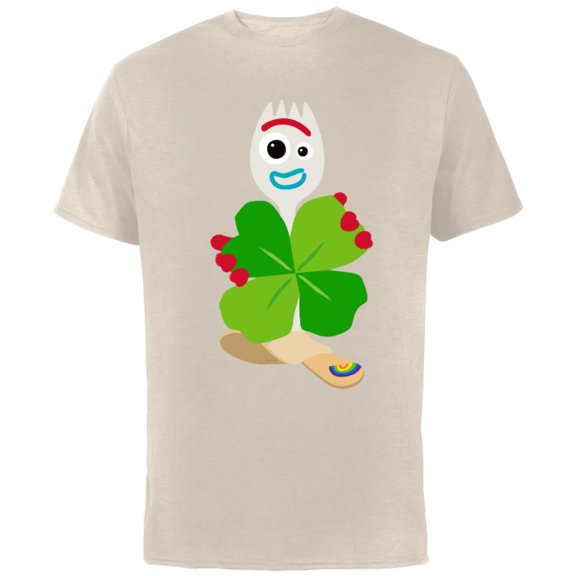 Toy Story 4 Forky Green Shamrock St. Patrick's Day - Short Sleeve Cotton T-Shirt for Adults - Customized-Natural