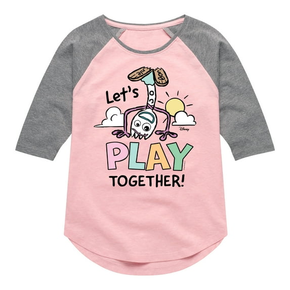 Toy Story 4 - Forky Lets Play Together - Toddler & Youth Girls Raglan Graphic T-Shirt
