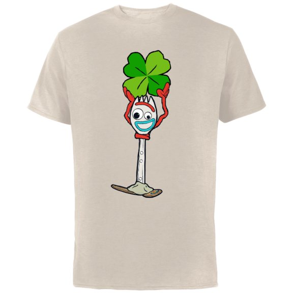 Toy Story 4 Forky Lucky Shamrock St. Patrick's Day - Short Sleeve Cotton T-Shirt for Adults - Customized-Natural