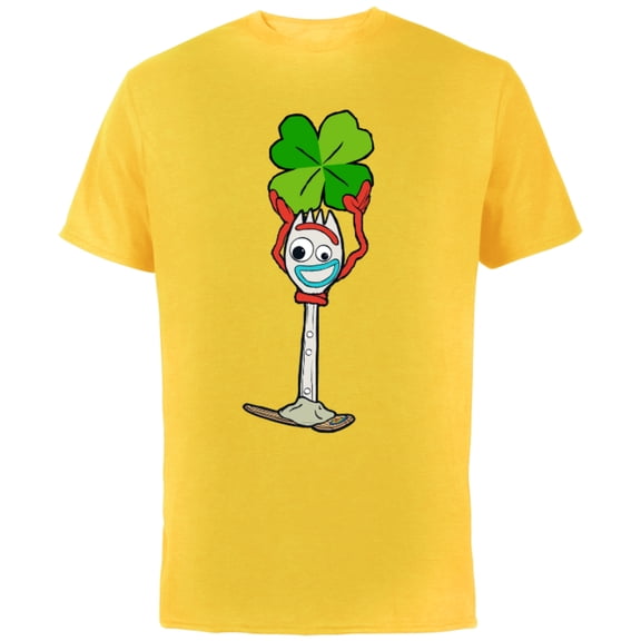 Toy Story 4 Forky Lucky Shamrock St. Patrick's Day - Short Sleeve Cotton T-Shirt for Adults - Customized-Yellow
