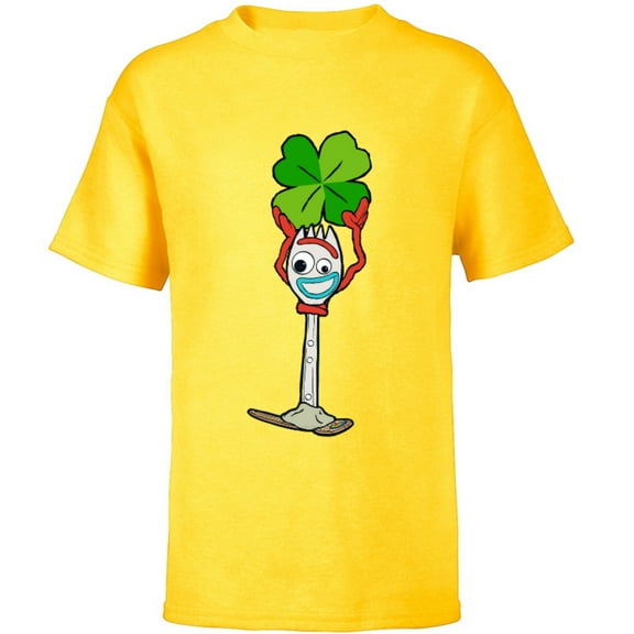 Toy Story 4 Forky Lucky Shamrock St. Patrick's Day - Short Sleeve T-Shirt for Kids - Customized-Yellow
