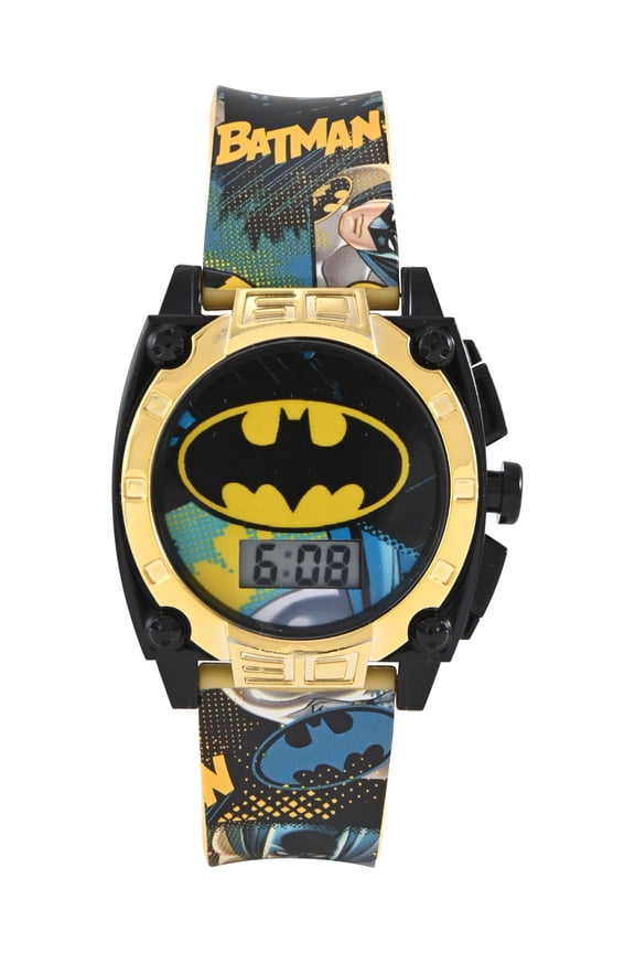 DC Comis Batman Boys Printed Iconic Silicone Strap Watch with Black Case; BAT7070WM