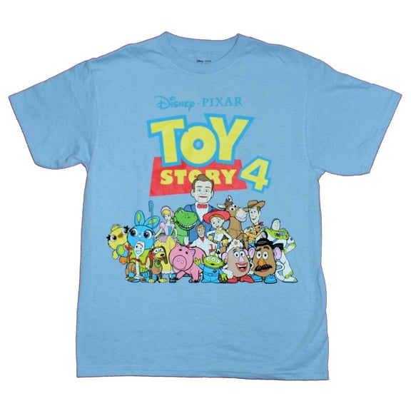 Toy Story 4 Mens T-Shirt - Massive Cast Under Movie Logo Image (Large)