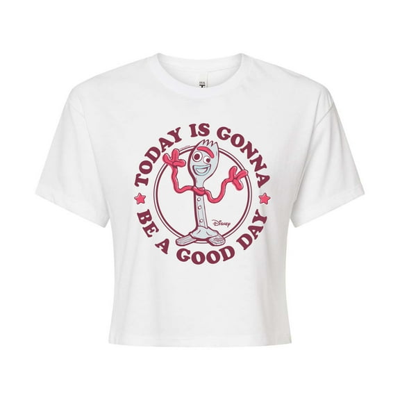 Toy Story 4 - Today Is Gonna Be A Good Day Forky - Juniors Cropped Cotton Blend T-Shirt