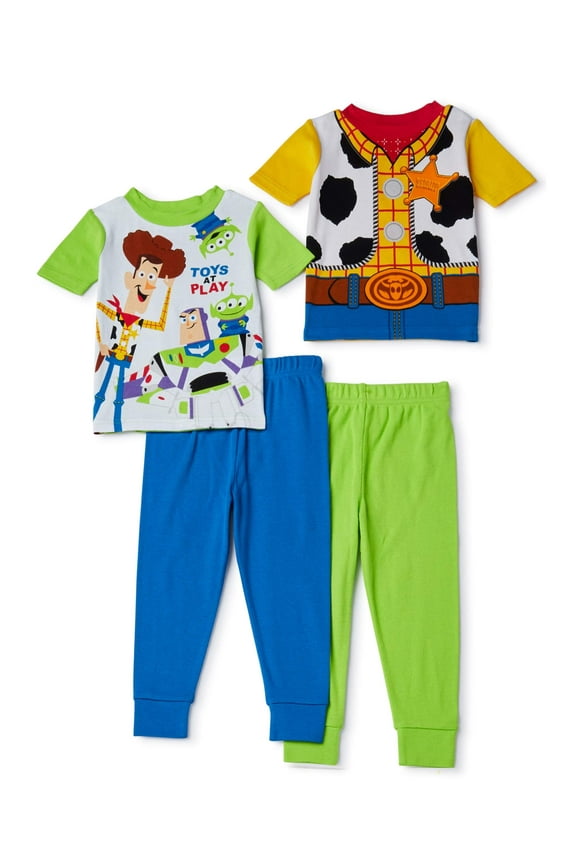 Toy Story 4 Toddler Boys Snug Fit Cotton Short Sleeve Pajamas, 4pc PJ Set (2T-4T)