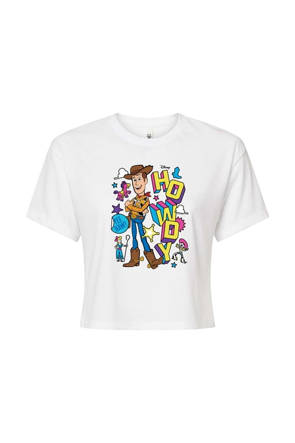 Toy Story 4 - Woody Howdy - Juniors Cropped Cotton Blend T-Shirt