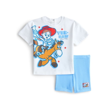 Minnie Mouse Toy Story Baby Girls Short Sleeve Graphic Tee and Matching Bike Shorts Set, 2-Piece, Sizes 0/3M-24M