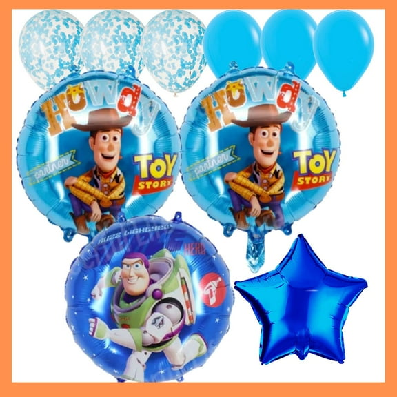 Toy Story Balloon Bouquet - Woody & BuzzLightyear Mylar, Confetti & More! 10 Piece Set