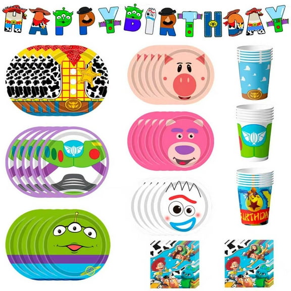 Toy Story Birthday Decorations Tableware,133pcs Toy Story Birthday Tableware Set - Toy Story Plates Napkins Cups Banner etc Toy Story Birthday Party Supplies for Toy Story Party Decorations Supplies