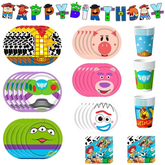 Toy Story Birthday Decorations Tableware,133pcs Toy Story Birthday Tableware Set - Toy Story Plates Napkins Cups Banner etc Toy Story Birthday Party Supplies for Toy Story Party Decorations Supplies
