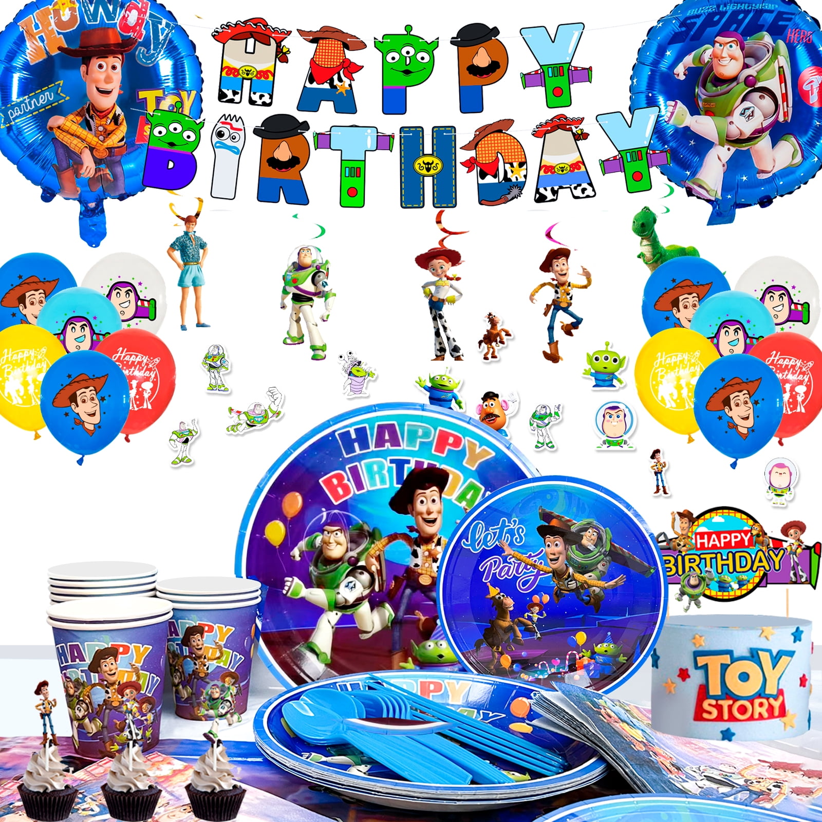 Toy Story Birthday Party Supplies, Toy Story Party Decorations&Tableware Set-Toy Story Birthday Decorations Balloon Banner Plates Cups Tablecloth etc Toy Story Themed Birthday Party Supplies