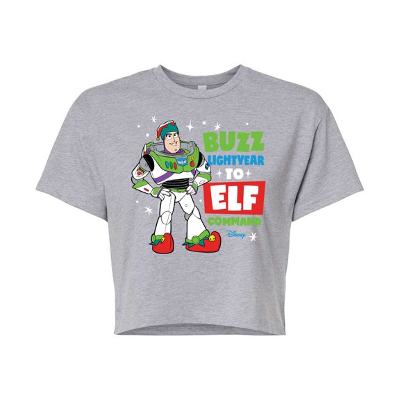 Toy Story - Buzz Lightyear To Elf Command - Juniors Cropped Cotton Blend T-Shirt