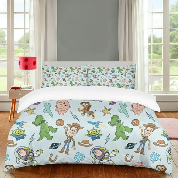 Toy Story Cartoon 3 Piece Sheet Set Breathable Duvet Cover with 1 Duvet Cover + 2 Pillowcases, Printed Bedding Set for Boys Girls Kids Teens, Soft Four Seasons Bedding Set 68x90