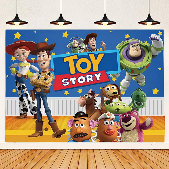 Toy Story Cartoon Theme Birthday Flag Background Banner Children's Party Decoration supplies Photography Photo Prop ,70.8x43.3inch.