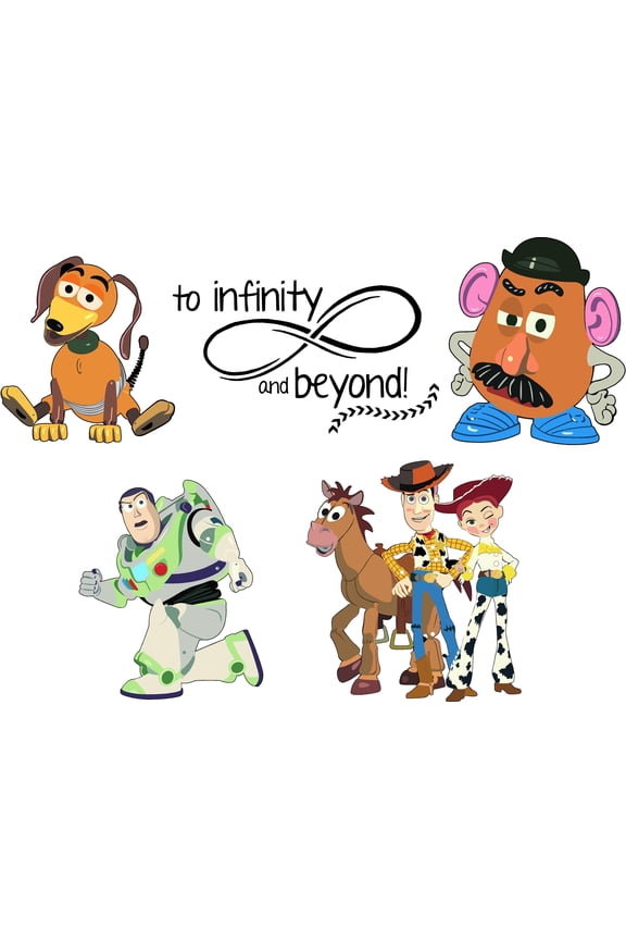 Toy Story Characters Wall Decal - To Infinity And Beyond - DIY Adhesive Vinyl Animation Quotes Sticker | 32" x 48" Kids Bedroom Living Room Removable Decoration Design