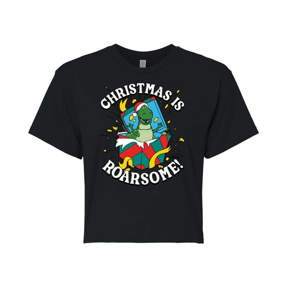 Toy Story - Christmas Is Roarsome - Juniors Cropped Cotton Blend T-Shirt