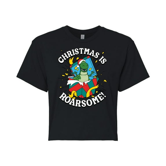 Toy Story - Christmas Is Roarsome - Juniors Cropped Cotton Blend T-Shirt