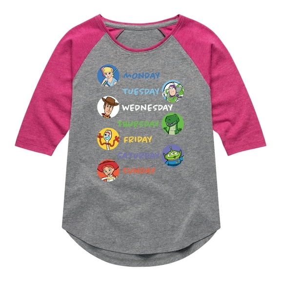 Toy Story - Days of The Week - Toddler And Youth Girls Raglan Graphic T-Shirt