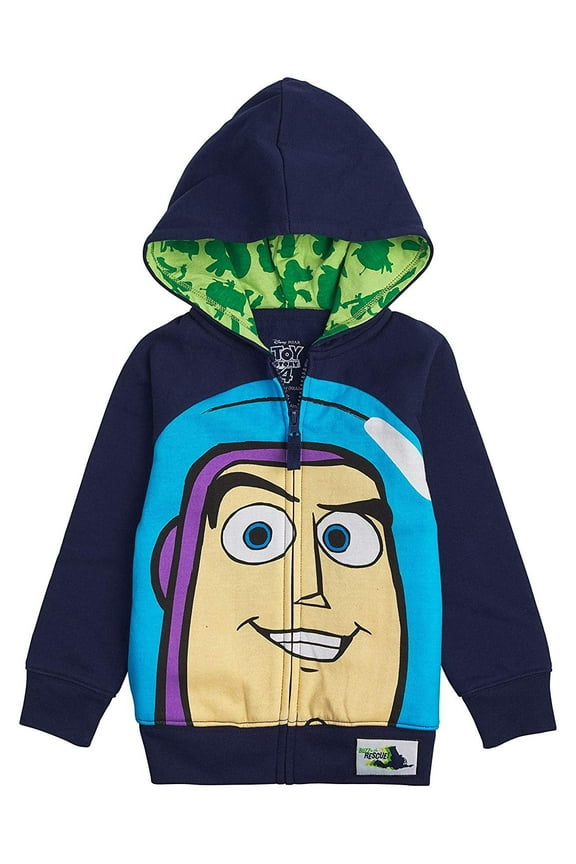 Toy Story Disney Big Face Zip-Up Hoodies -Buzz Lightyear, Woody - Boys Buzz Navy, 5/6