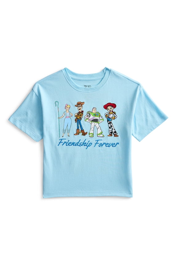 Toy Story Girls Front Back Graphic Tee with Embroidery, Sizes 4-16