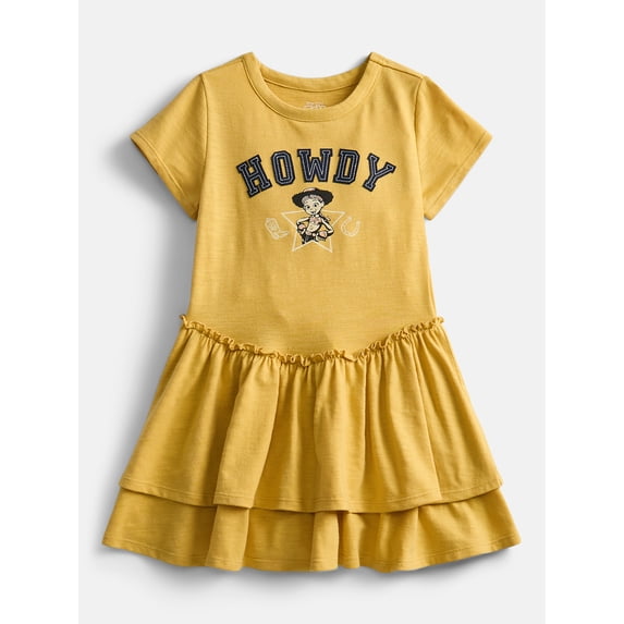 Toy Story Girls Tiered Dress with Embroidered Appliques and Short Sleeves, Sizes 4-12