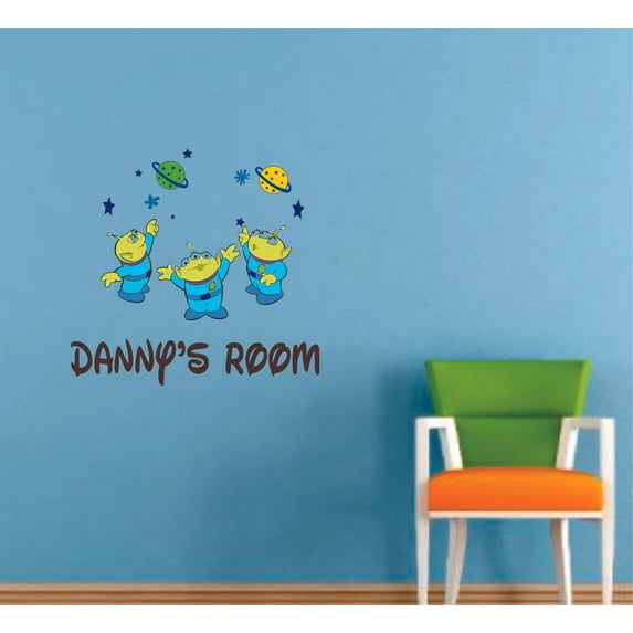 Toy Story Green Alien Planets Cartoon Customized Wall Decal - Custom Vinyl Wall Art - Personalized Name - Baby Girls Boys Kids Bedroom Wall Decal Room Decor Wall Stickers Decoration Size (35x40 inch)
