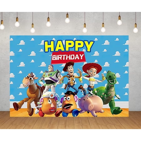 Toy Story Happy Birthday Anime Cartoon Theme Backdrops Banner Birthday Party Decor Supplies,5.9x3.6ft