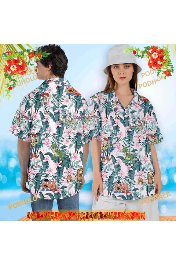 Toy Story Hawaiian Shirt, Disney Hawaiian Shirt, Woody Buzz Slinky T-rex Shirt