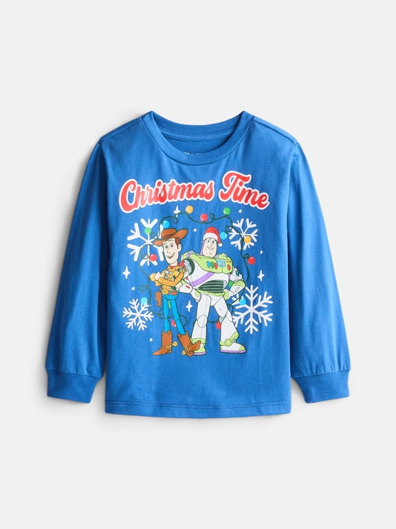 Disney Pixar Toy Story Baby Toddler Boys Holiday Graphic Tee with Long Sleeves, Sizes 12M-5T