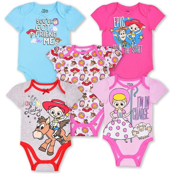 Toy Story Jessie, Bo Peep and Woody Boys 5 Pack Mix of Character and Roleplay Onesies, Infant