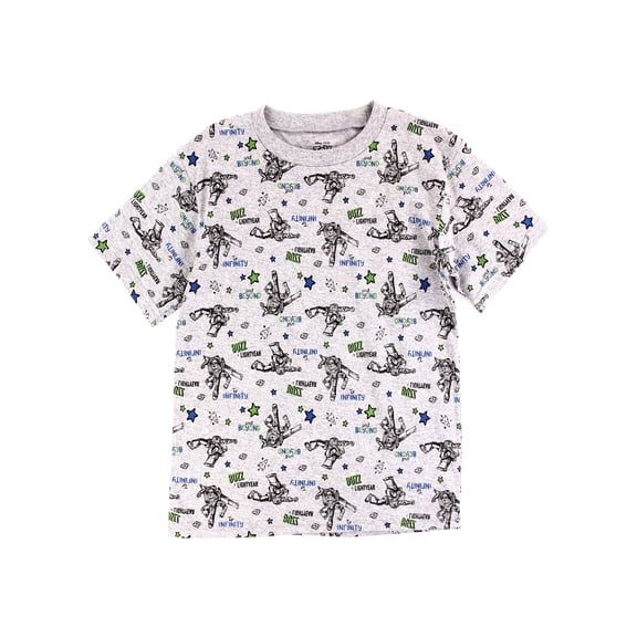 Toy Story Little Boys' Buzz Lightyear Allover Print T-Shirt, Heather Gray (4T)