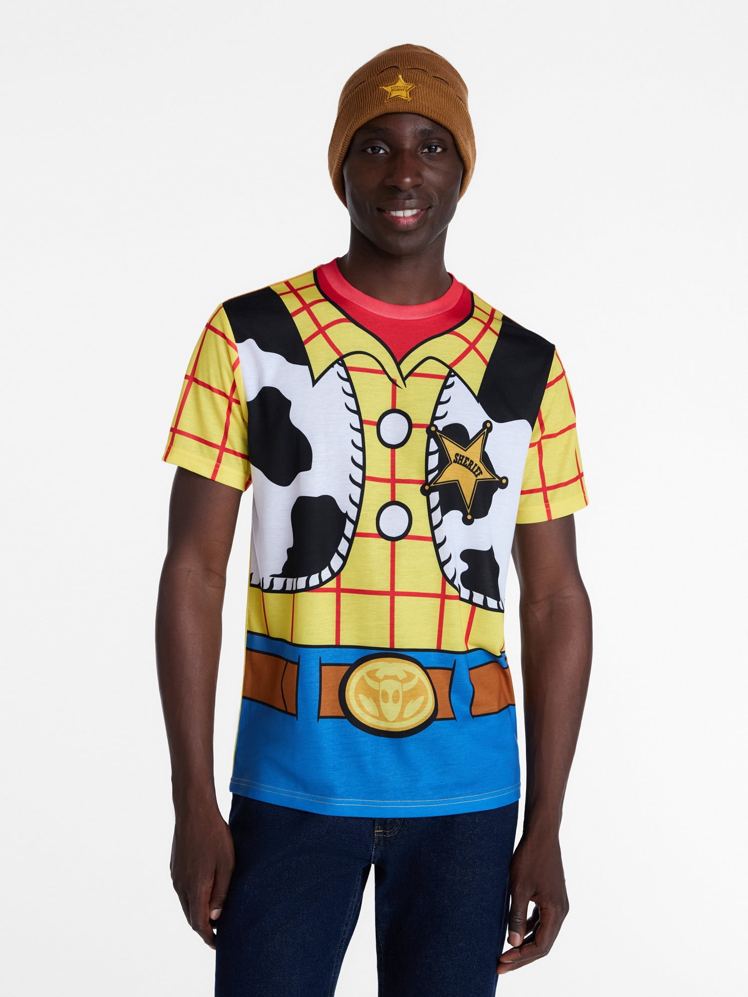 Toy Story Men’s Woody Cosplay Graphic Tee and Beanie Set, 2 Piece, Sizes XS-3XL