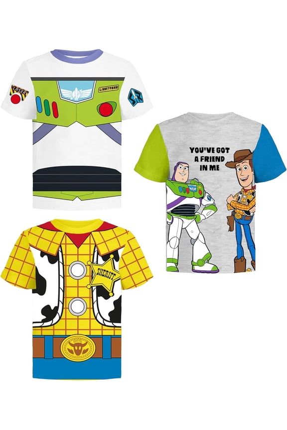 Pixar Toy Story T-Shirts, Toddlers Boy Shirts Kids Clothes, White/Gray/Yellow, 3 Pack