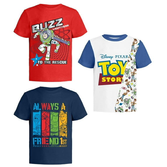 Toy Story Pixar T-Shirts (3 Pack) Woody Buzz Lightyear Rex - Toddlers to Kids Clothes 3T