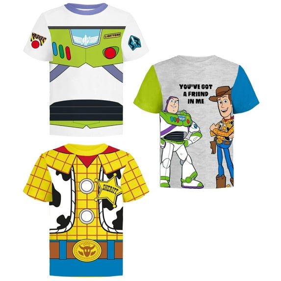 Toy Story Pixar T-Shirts (3 Pack) Woody Buzz Lightyear Rex - Toddlers to Kids Clothes 3T