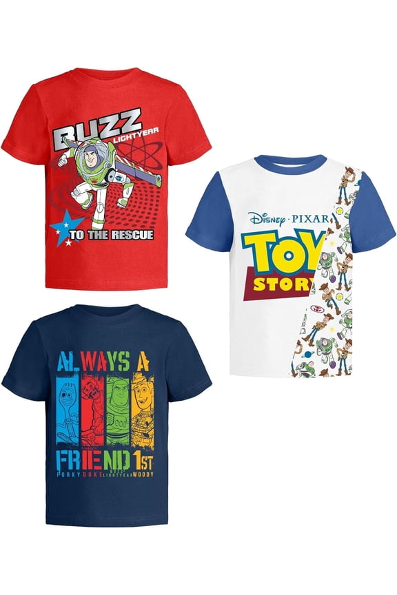 Pixar Toy Story T-Shirts, Toddlers Boy Shirts Kids Clothes, Red/White/Navy, 3 Pack