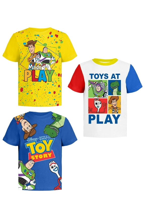 Toy Story Pixar T-Shirts (3 Pack) Woody Buzz Lightyear Rex - Toddlers to Kids Clothes 7