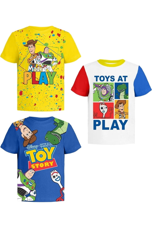 Toy Story Pixar T-Shirts (3 Pack) Woody Buzz Lightyear Rex - Toddlers to Kids Clothes 7