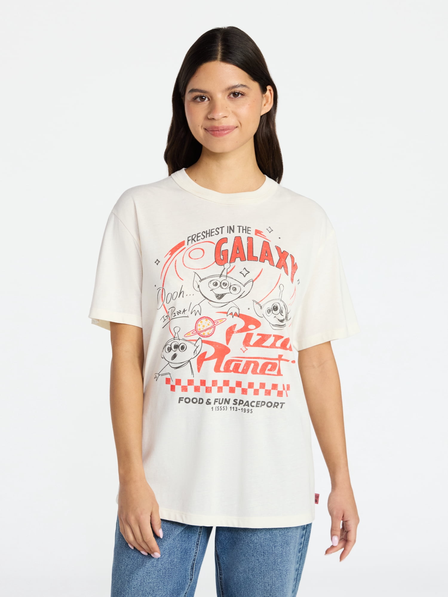 Toy Story Women's Pizza Planet Graphic Tee with Short Sleeves, Sizes XXS-XXL