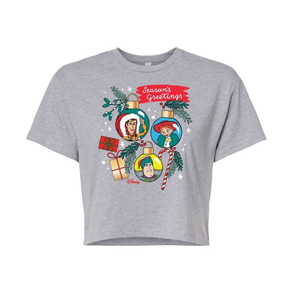 Toy Story - Seasons Greetings Ornaments - Juniors Cropped Cotton Blend T-Shirt