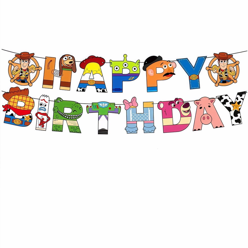Toy Story Woody Anime Cartoon Birthday Party Decorations Banner - Waterproof Laminated Hanging Pennants for Kids Room Theme Decoration Supplies