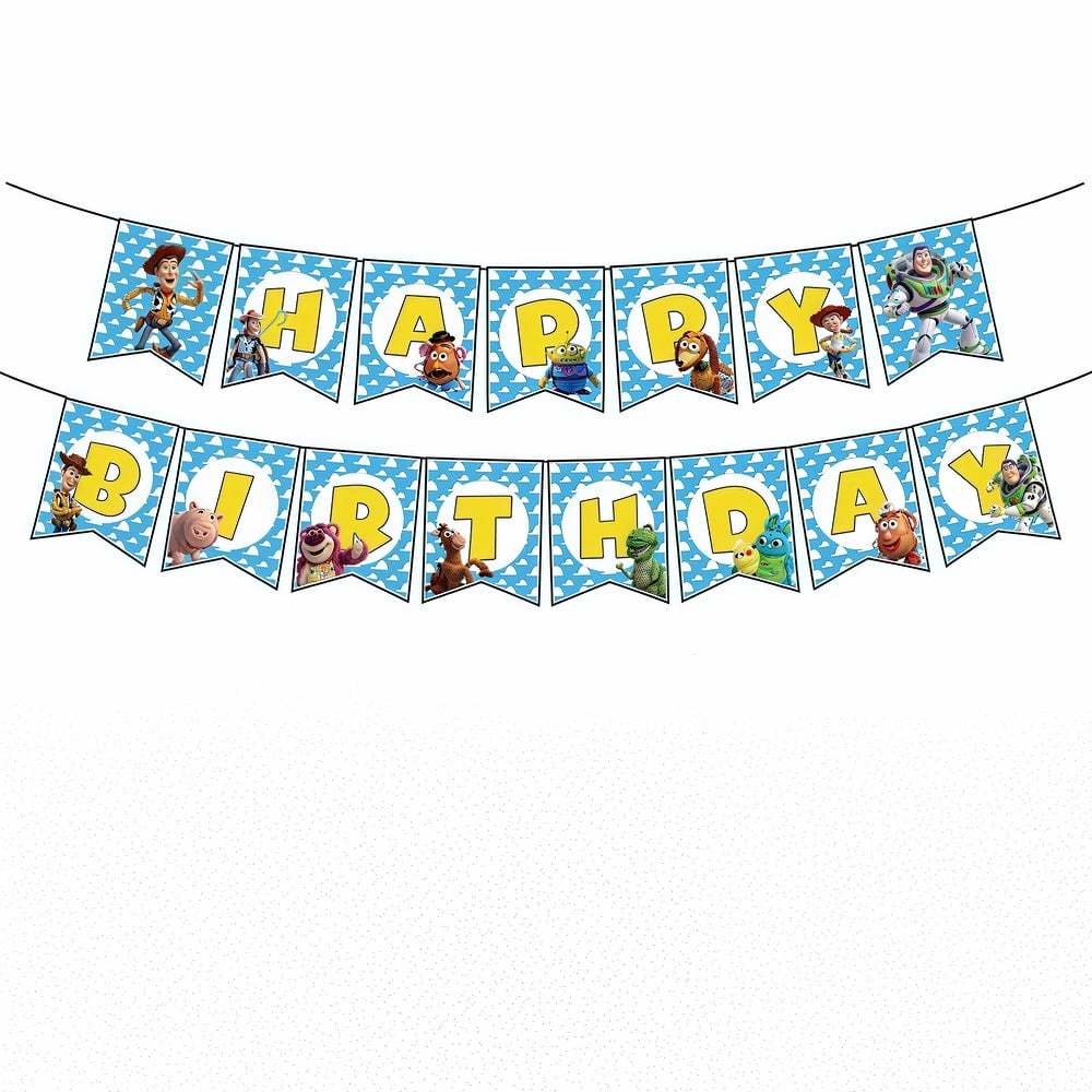 Toy Story Woody Anime Cartoon Birthday Party Decorations Banner - Waterproof Laminated Hanging Pennants for Kids Room Theme Decoration Supplies