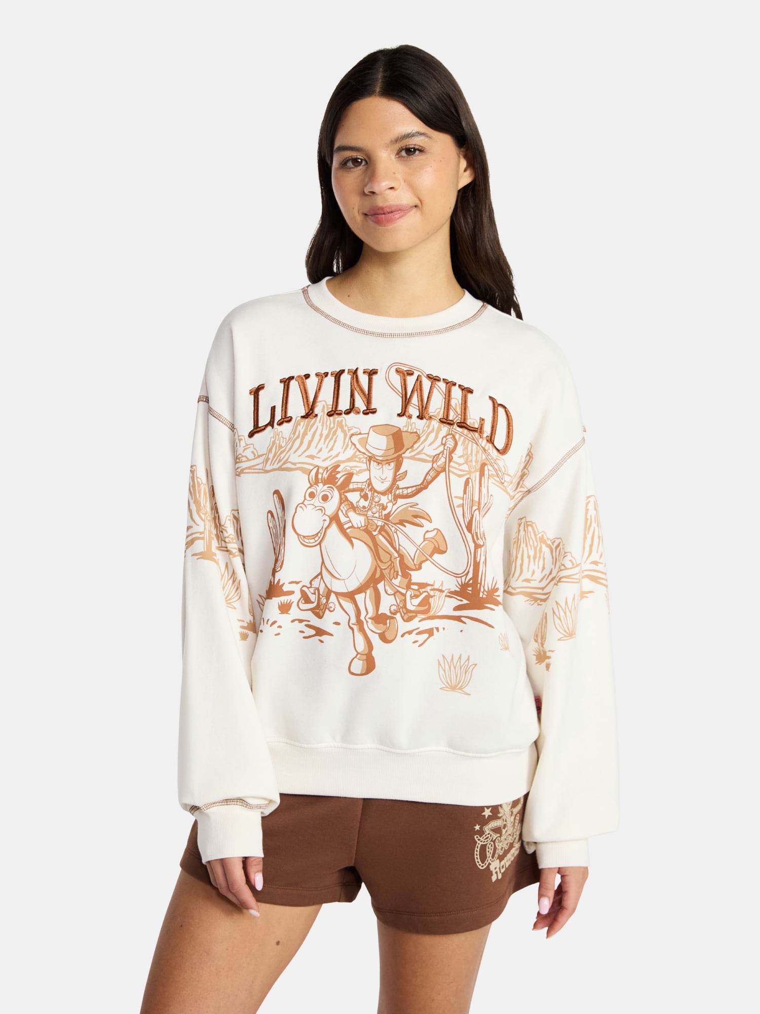 Toy Story Women's Woody and Bullseye Graphic Fleece Sweatshirt, Sizes XXS-XXL