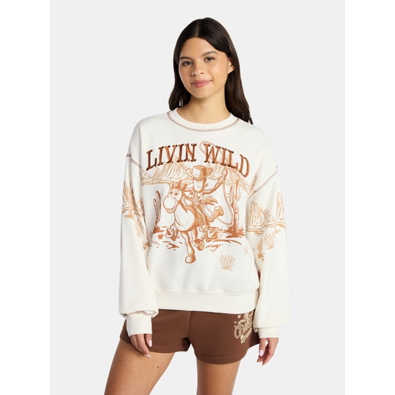 Toy Story Women's Woody and Bullseye Graphic Fleece Sweatshirt, Sizes XXS-XXL