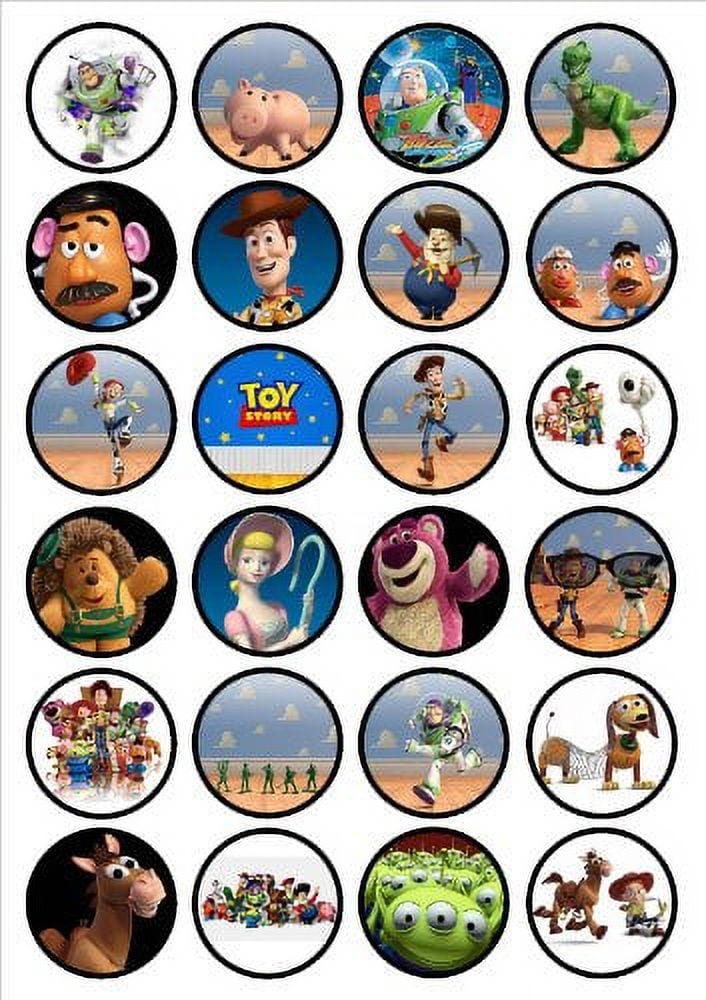 A BIRTHDAY PLACE Toy Story Woody Buzz Lightyear Mr. Potato Head Mrs. Potato Head Bo Peep Rex Edible Cupcake Toppers 24ct Image - ABPID07934