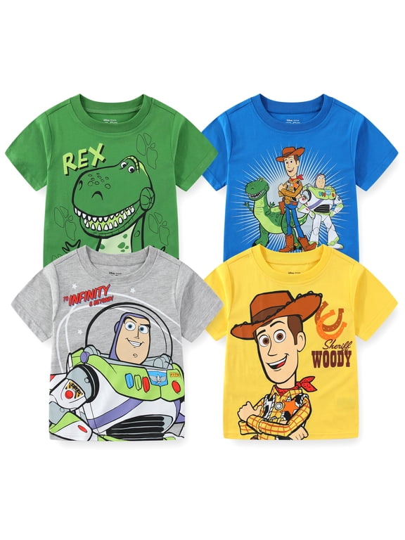 Toy Story Woody, Buzz Lightyear and Rex Boys 4 Pack Character Short Sleeve Tees, 4-7