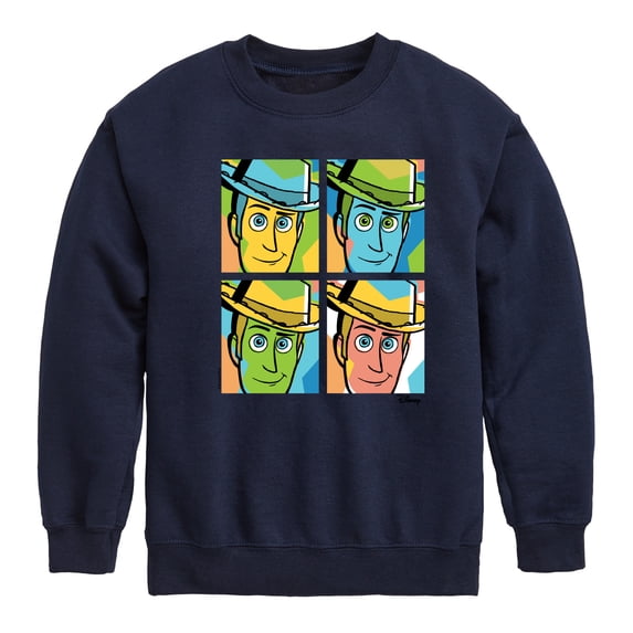 Toy Story - Woody Grid - Youth Boys Crew Fleece Sweatshirt