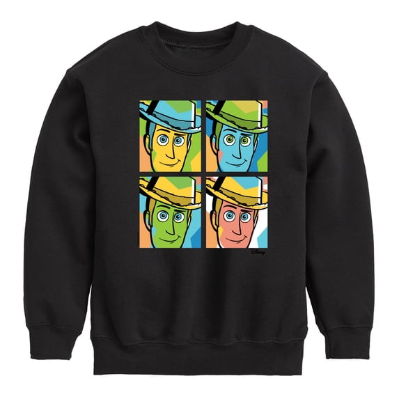 Toy Story - Woody Grid - Youth Boys Crew Fleece Sweatshirt