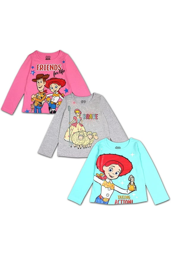 Toy Story Woody, Jessie and Bo Peep Boys 3 Pack Character Long Sleeve Sleeve Tees, 4-7